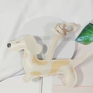 New Cream Dappled Dachshund Shaped Leather Bag Charm